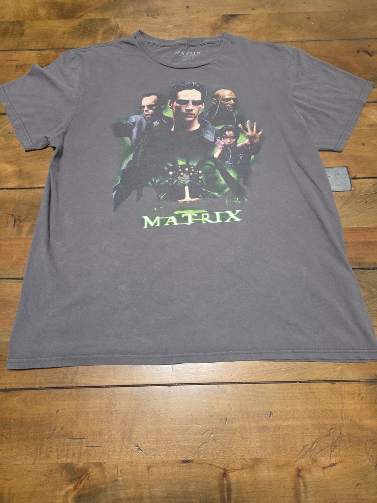 The Matrix Movie Graphic T Shirt Mens Large Gray Neo Morpheus Promo Sci Fi Tee