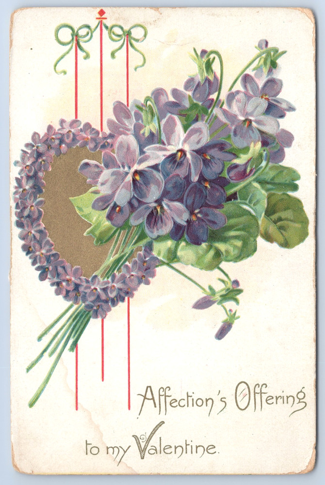 Affection’s Offering To My Valentine Violet Tuck’s Floral Missives Gilt Postcard