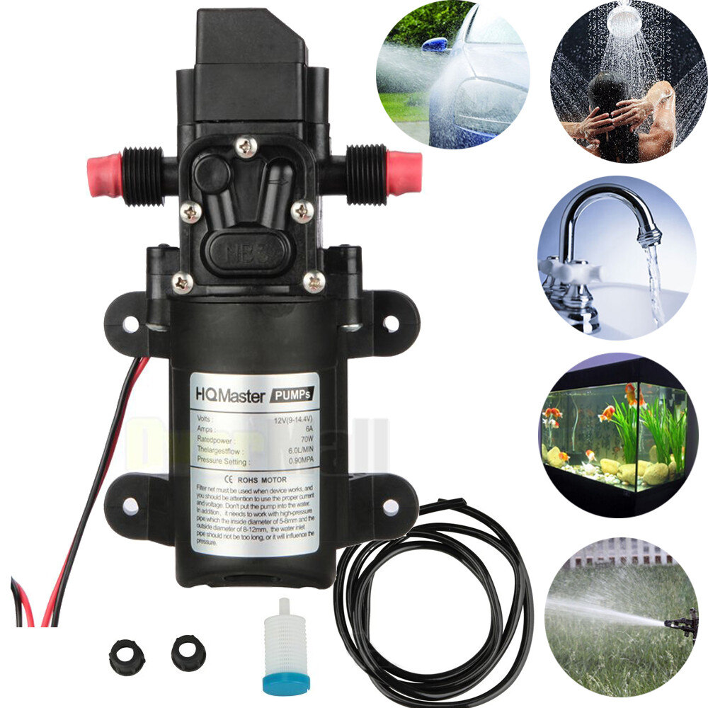12V Water Pressure Diaphragm Pump 130PSI Self Priming Demand Pump RV Boat + Tube