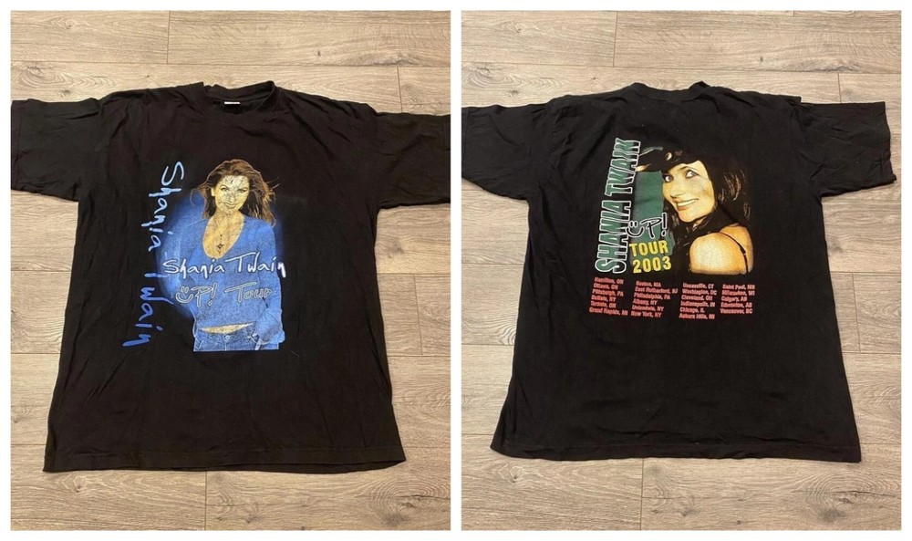 2003 Parking Lot Boot Shania Twain Tour T Shirt Black 2 Side Music Pop BTH239