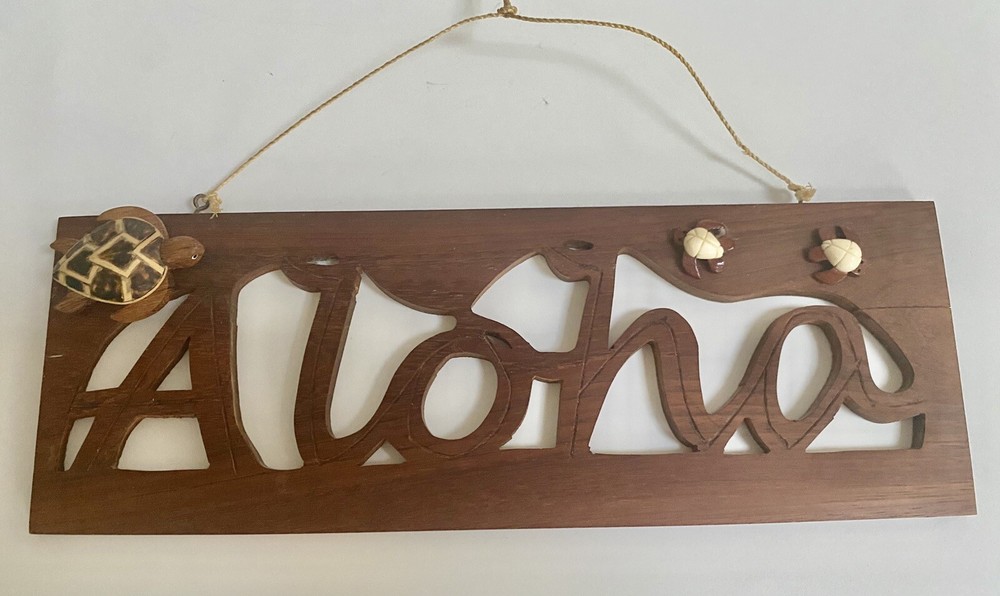 Aloha Carved Koa Wood Sign, 3 Turtles Handmade