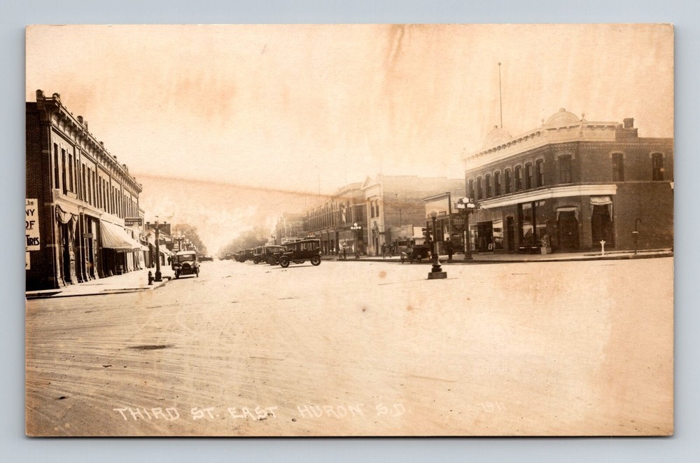 Huron SD-South Dakota, RPPC of Main Street, Shops, Storefronts, Vintage Postcard
