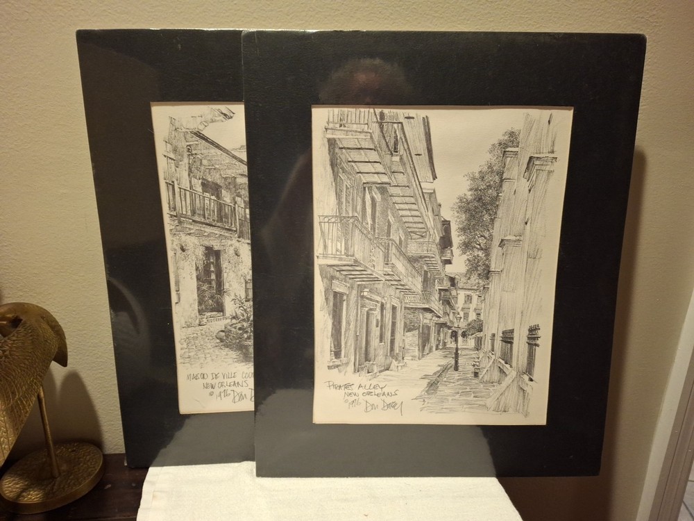 2 Don Davey New Orleans Prints Matted Sealed Pirates Alley Maison de Ville