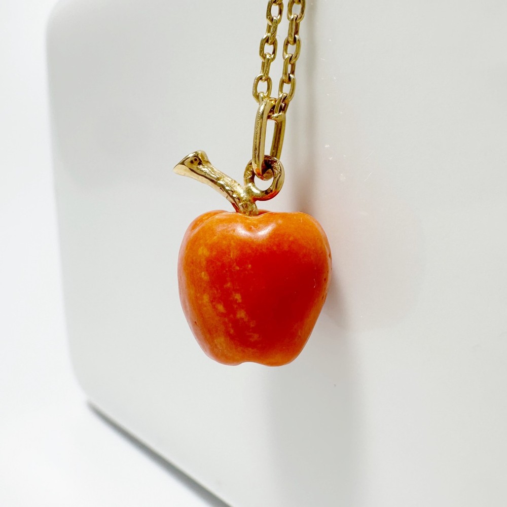 Vintage 18k  Gold and Coral Lucky Apple Pendant