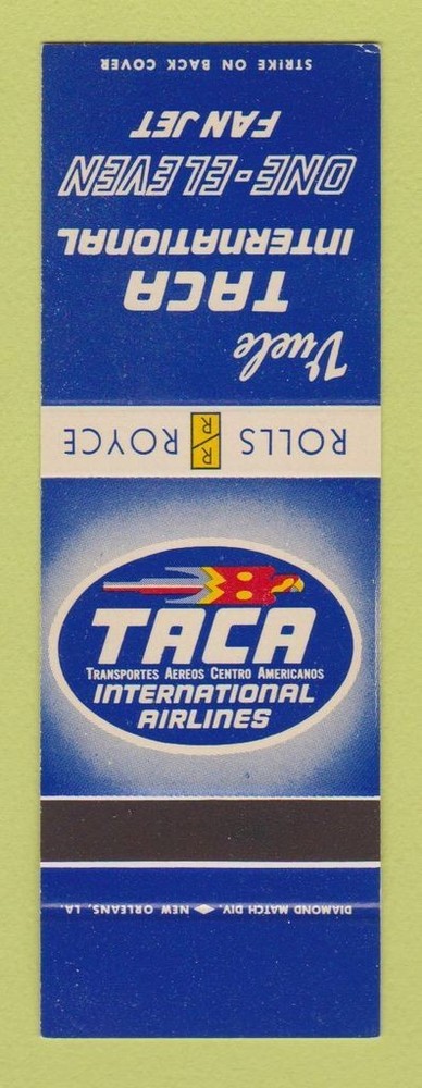 Matchbook Cover - TACA Airlines Rolls Royce Engines SAMPLE