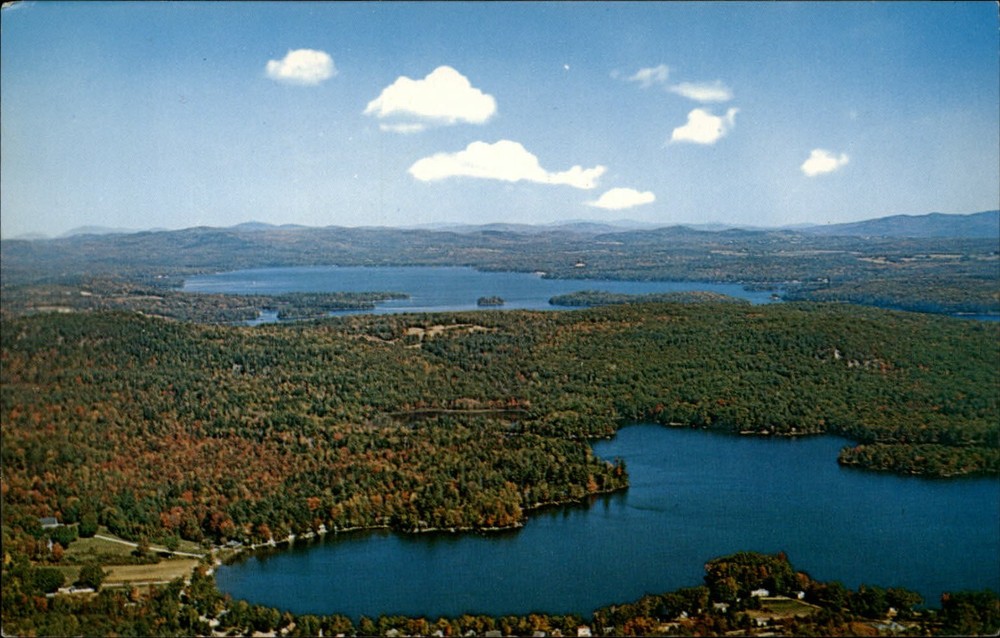 New Hampshire Lake Sunapee aerial view autumn foliage ~ postcard sku043
