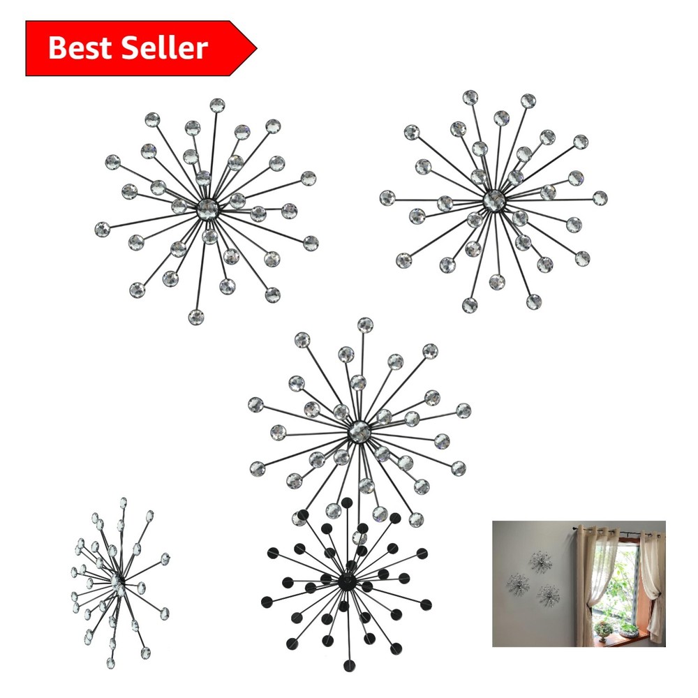 Elegant 3D Black Metal Starburst Sculpture Set - Mid-Century Modern Decor