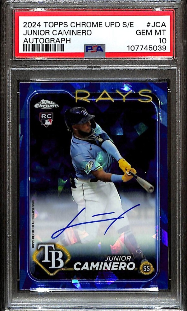 2024 Topps Chrome Update Sapphire Junior Caminero Auto /199 PSA 10 Gem Mint Rookie
