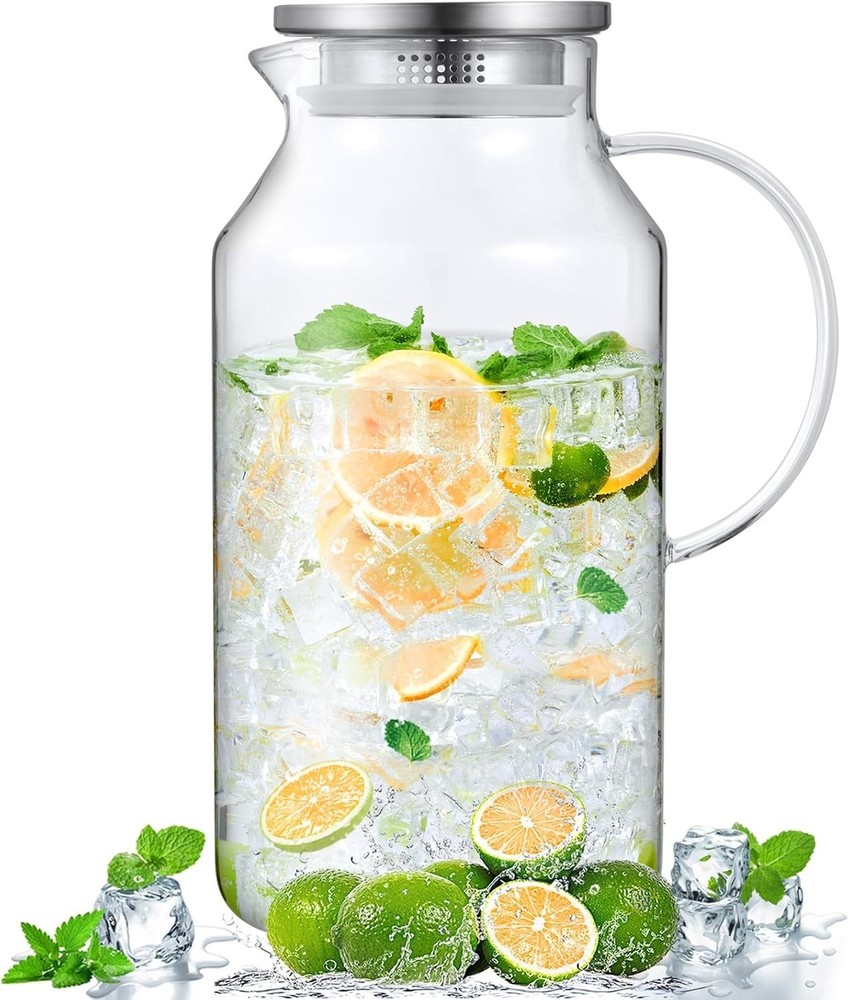 1 Gallon Glass Pitcher with Lid and Spout for Iced Water or Juice