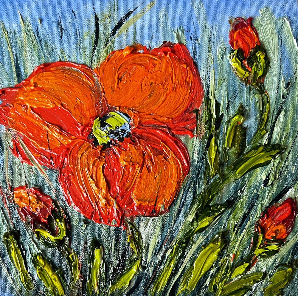 Impressionist Poppy Oil Painting on Canvas Impasto Original Art Ukraine  
