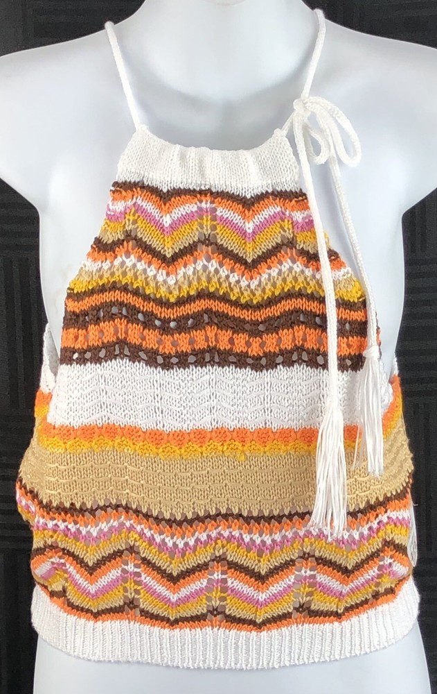 NWT cropped crochet halter tank top M Jrs tassel cottagecore hippie BoHo 90s y2k