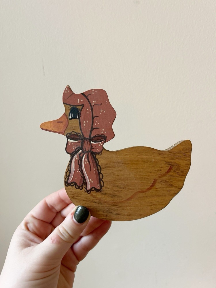 Vintage Wood Hand Painted Goose Wall Decor Country Cottage Core