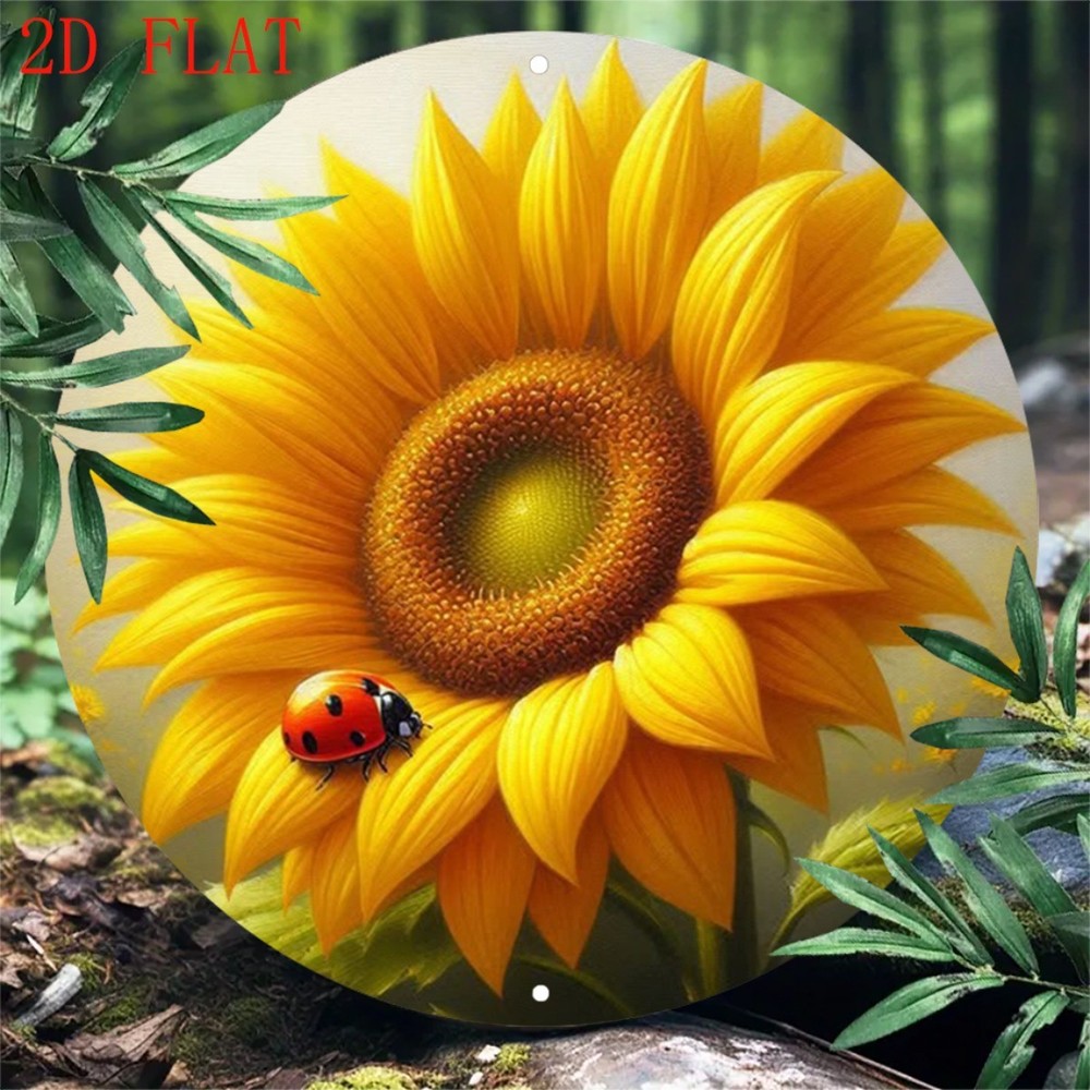 Sunflower Metal Wall Art Bright Yellow Orange Round Aluminum Sign