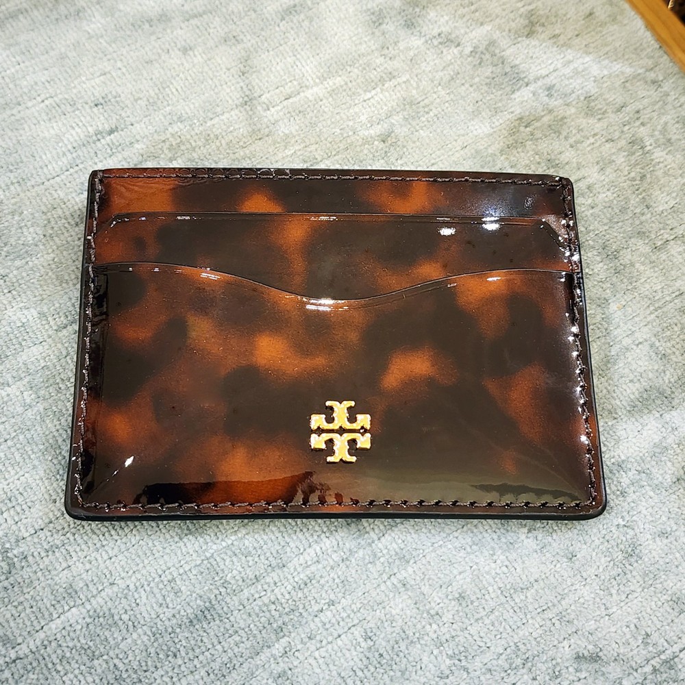 New Tory Burch Emerson Tortoise Patent Slim Card Case 165947 $98