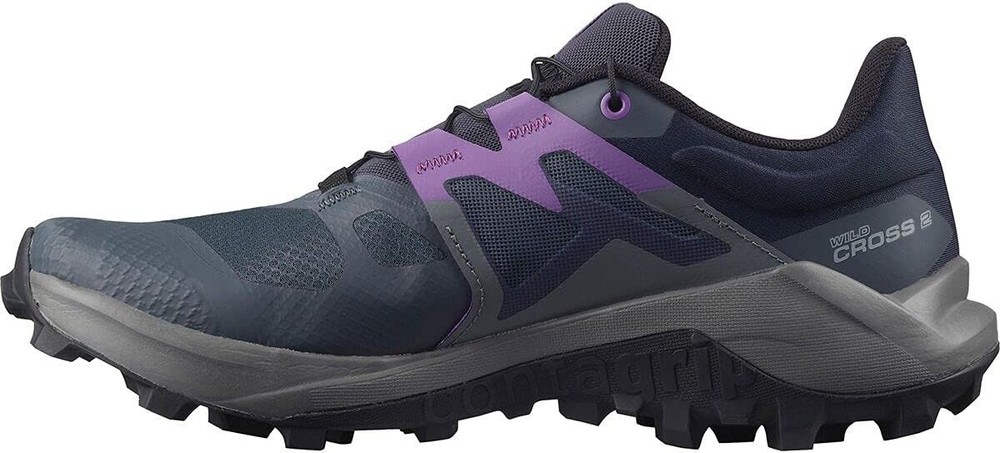 Salomon Wildcross 2 Trail Running Shoes Purple Gray Contragrip Sole Men's Size 8