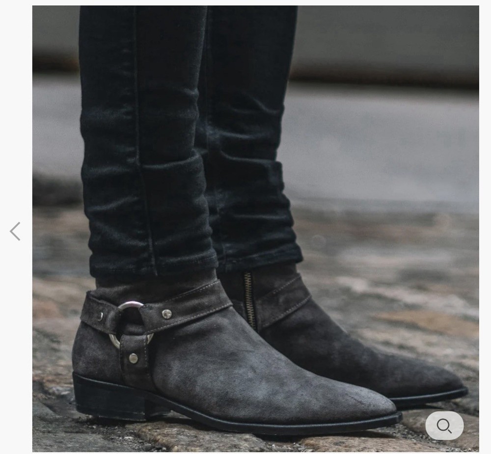 Thursday Gray Suede Harness Ankle Boots with Zipper - Size 10