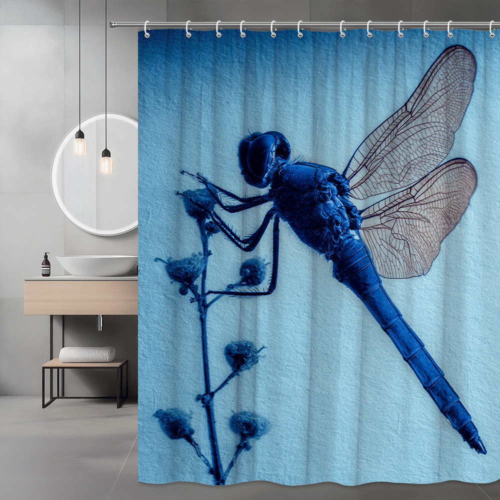 Blue Dragonfly Botanical Shower Curtain Graphic Print