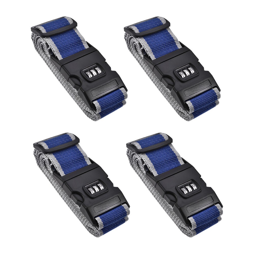 4Pcs Secure Suitcase Straps with Lock 2Mx5cm Blue Gray Luggage Belts