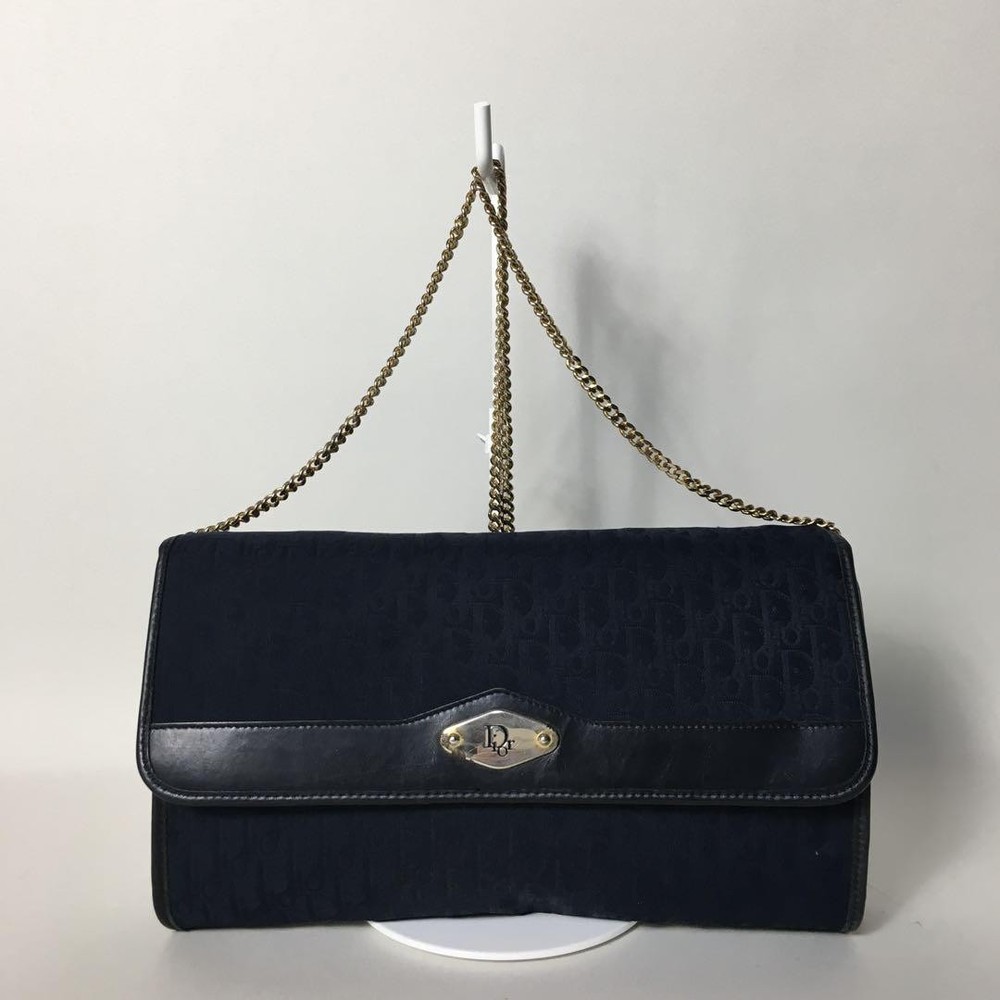 Dior Trotter Black Canvas Shoulder Bag Authentic F0803234