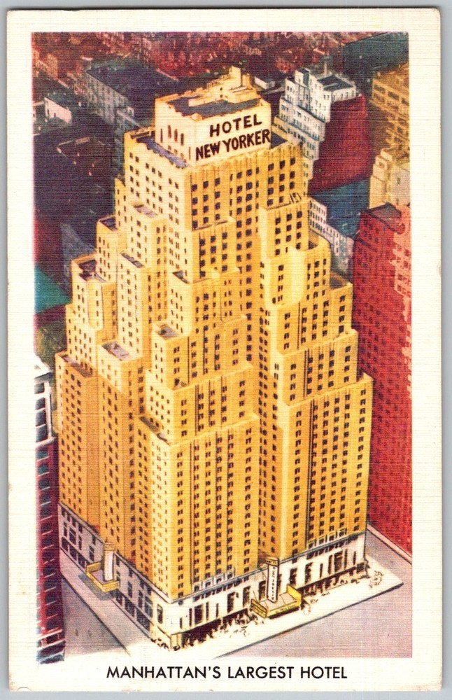 Vtg Linen Postcard Hotel New Yorker Building New York, NY 1950s