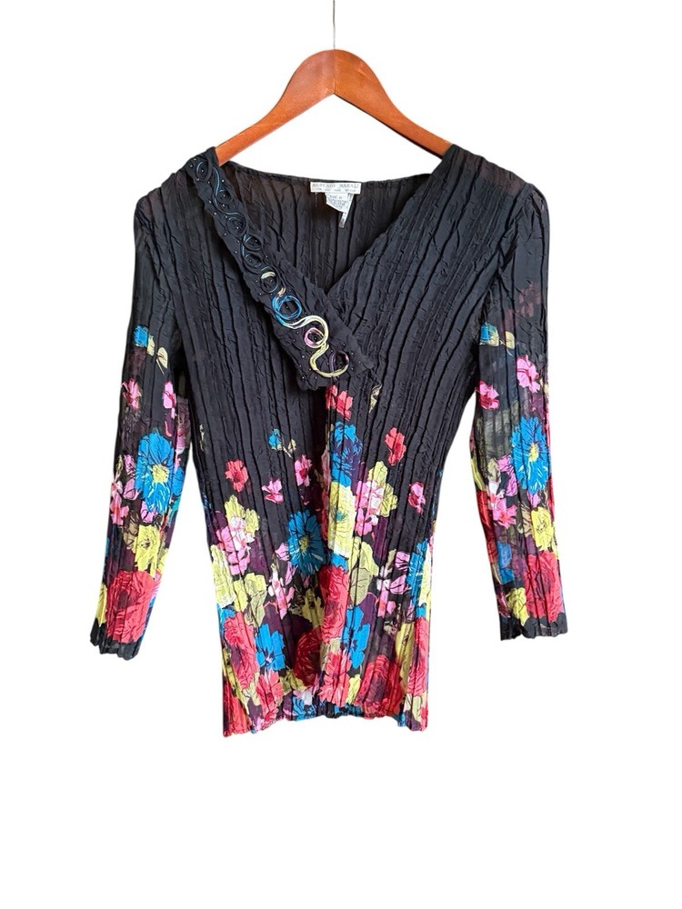Alberto Makali Women's Sheer Floral Blouse Size Medium Artsy Colorful Boho