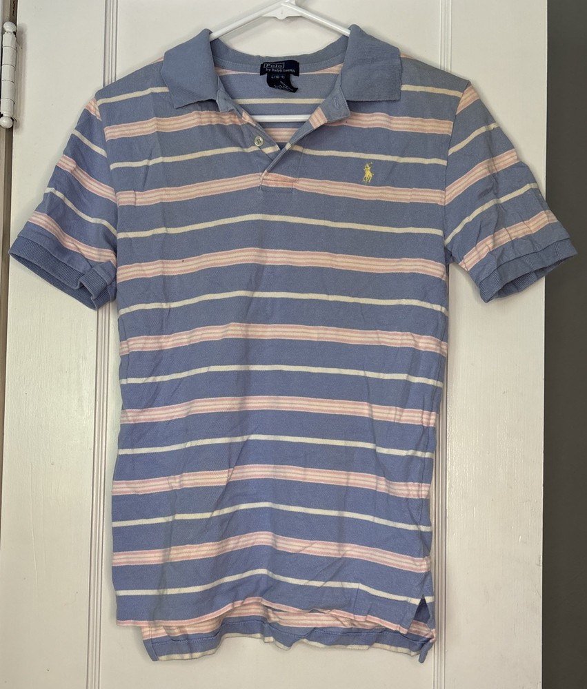 Polo Ralph Lauren Vintage Stripe Shirt Size L Cotton Pink & Blue
