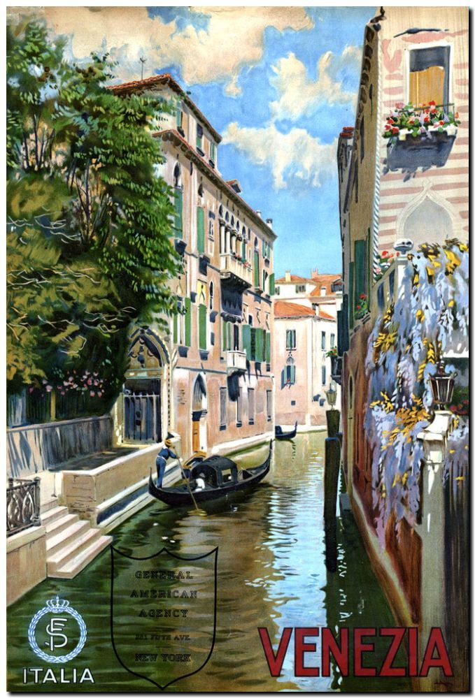 Retro Travel Poster *FRAMED* CANVAS ART Venezia Venice Italy 24x16
