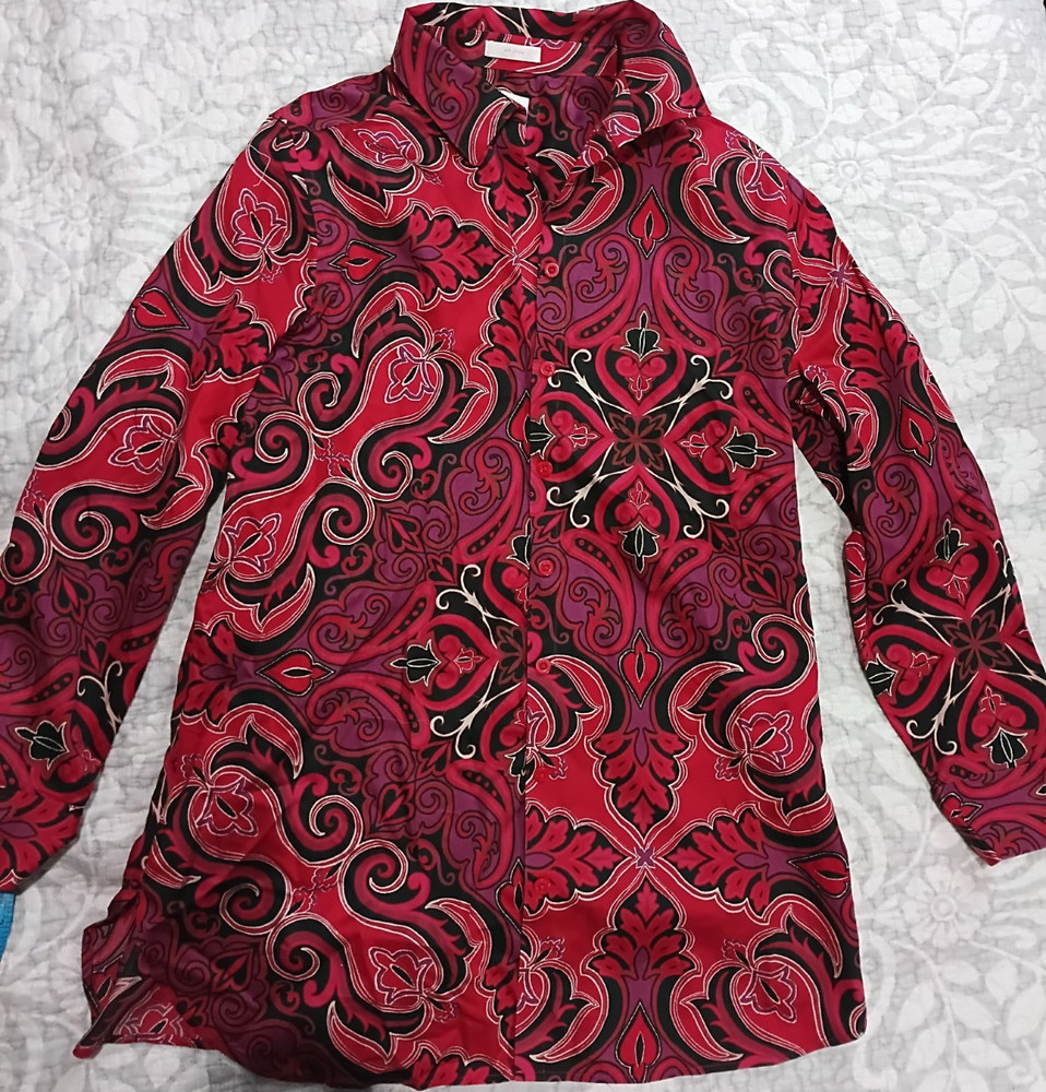 Chico's No-Iron Wrinkle Resistant Paisley Collared Button-Up Shirt Size 1