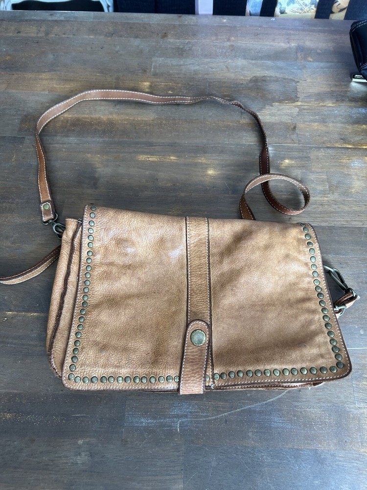 Costanza Rota Brown Leather Studded Textured Crossbody Bag for Women
