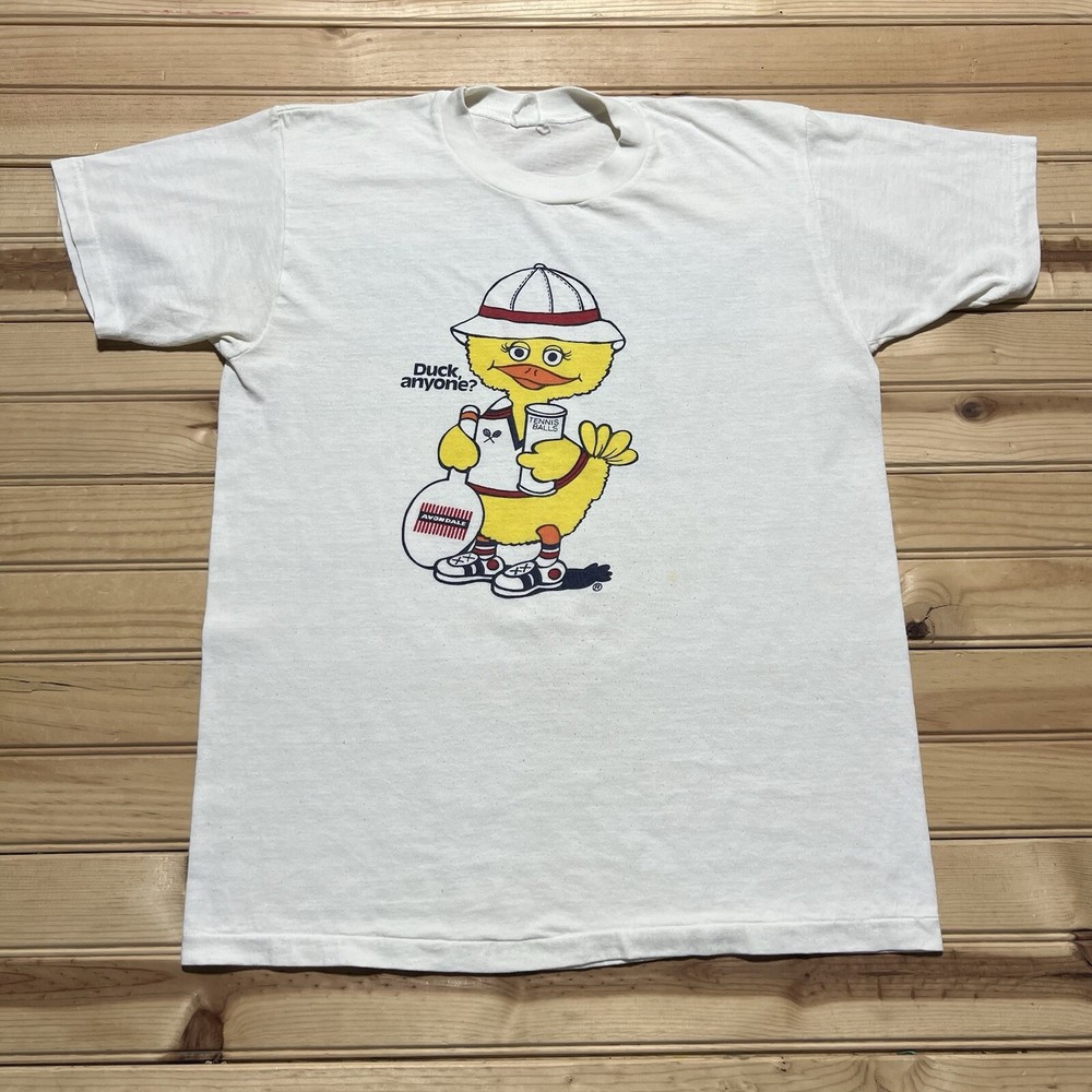 Vintage 80s Duck Cartoon Funny Cute Tennis Balls Shirt Size Medium Single Stitch