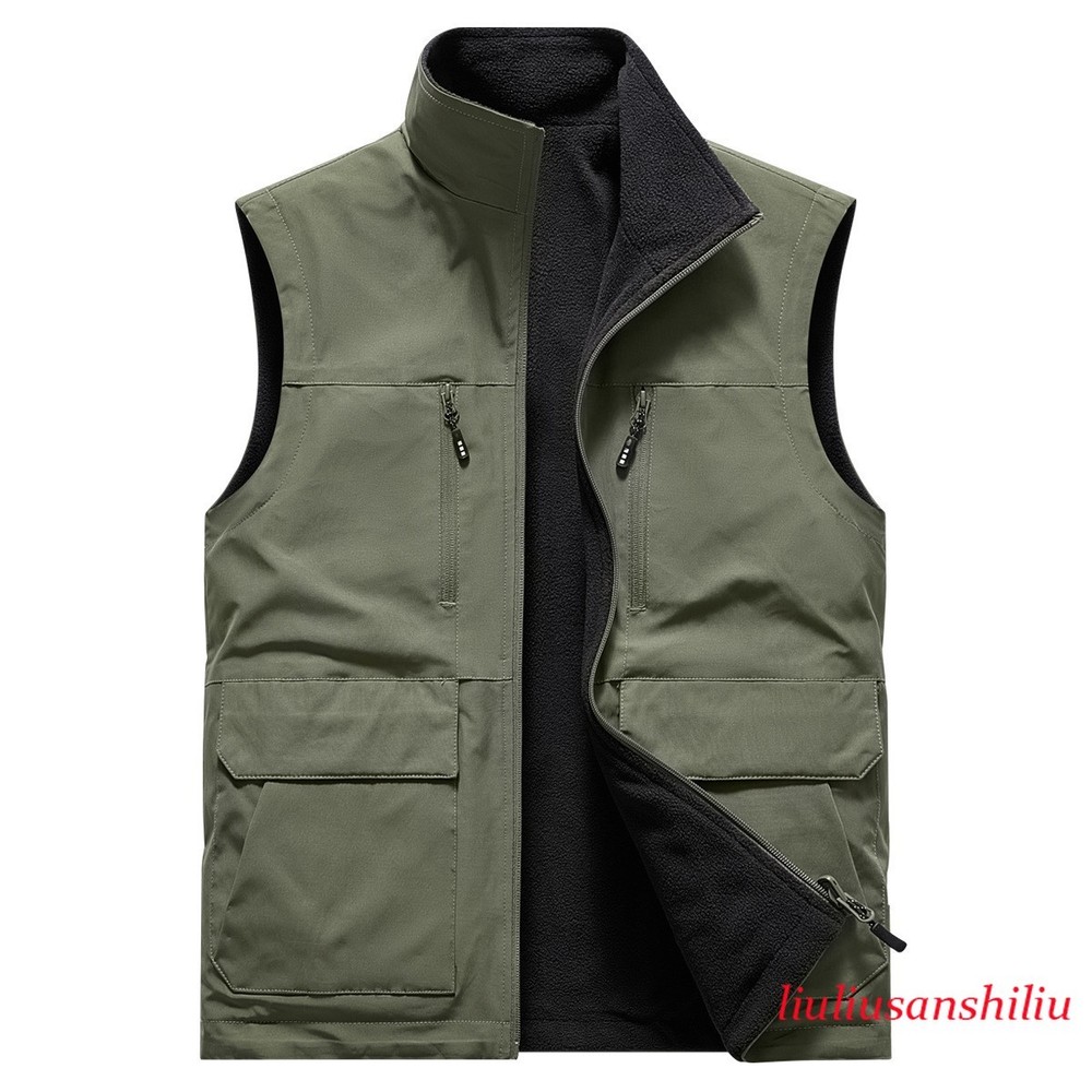 Men Reversible Thermal Zip Vest Outdoor Casual Lined Waistcoat with Pocket Tops