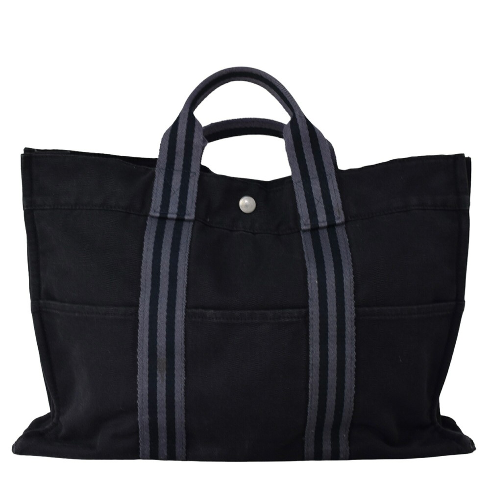 HERMES Fourre Tout MM Canvas Tote Bag in Black and Silver