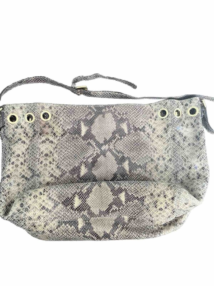 Michael Kors Gray & Taupe Python Snake-Embossed Leather Shoulder Hobo Tote Bag