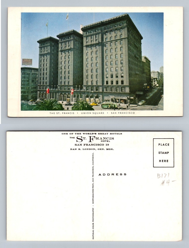 San Francisco, CA-California, St. Francis Hotel View Vintage Postcard