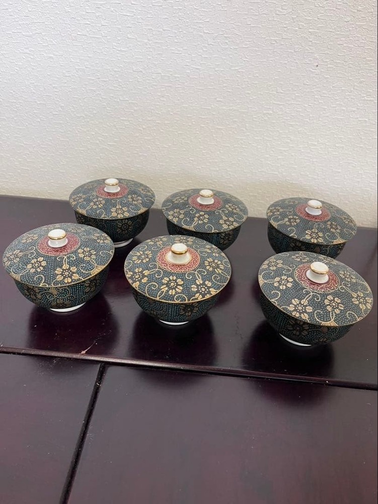 Kutani Ware Kutani Enzan Teacup Set of 6 with Lid Light Use