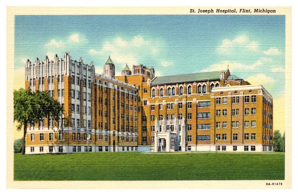 1940s Front of St. Joseph Hospital Flint Michigan Vintage Postcard