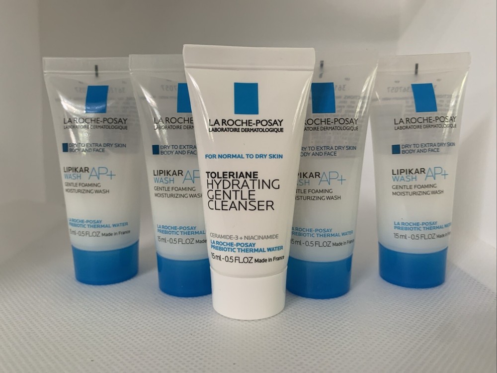5-Pack La Roche-Posay LIPIKAR AP+ Gentle Wash & TOLERIANE Cleanser 0.5/15mL Each