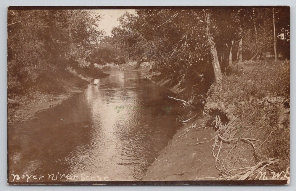 Boyer River Scene RPPC Postcard Logan Iowa 1910 St Edward Nebraska