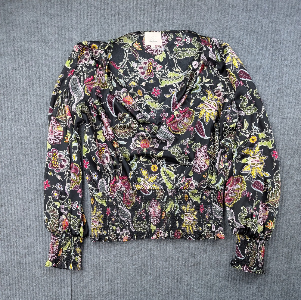 Cinq A Sept Blouse Womens Large Silk Floral Satin Career Quiet Luxury Glam Art