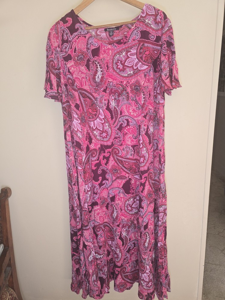 Women's Romans Pink Multicolor Floral Sheer Boho Maxi Hippie Dress Size 14/16P