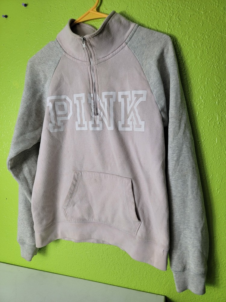 Victoria's Secret PINK Spellout Sweatshirt Pink/gray Womens Size XS Half Zip
