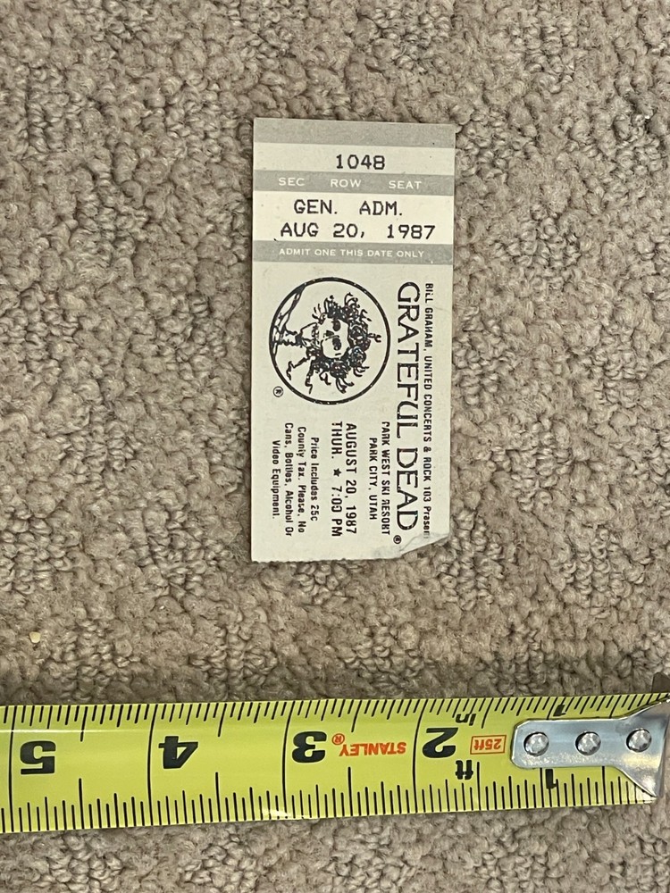 Vintage Concert Ticket - Grateful Dead - Aug. 20, 1987 - Park City, Utah