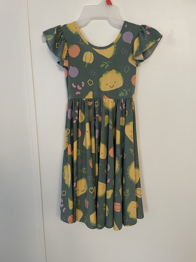 Dot Dot Smile Girls Taco Party Print Flutter Sleeve Size 7