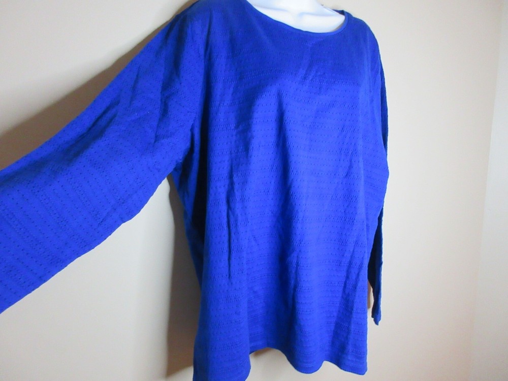 Talbot's NWT Cobalt Blue Knit Top Long Sleeve 2X 100% Cotton Stretch Blouse  