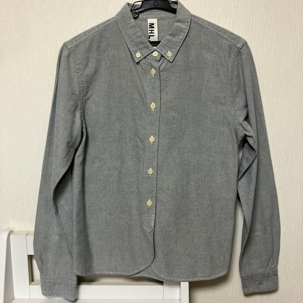MARGARET HOWELL MHL. Button Down Long Sleeve Shirt Cotton Blue Gray Size 2