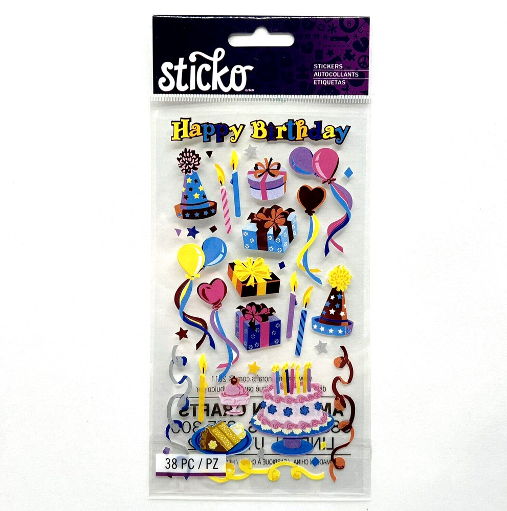 Sticko Birthday Party Stickers Foil Accents Scrapbooking Cardmaking
