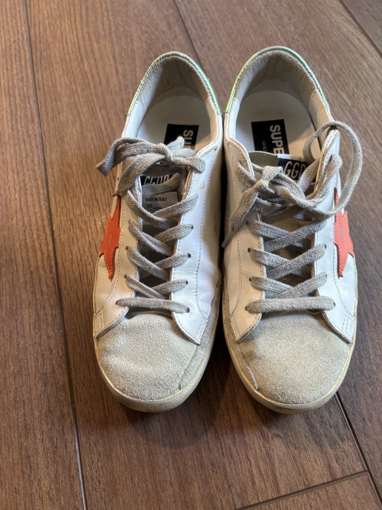 Golden Goose Superstar Orange White Never Stop Dreaming Euro Size 38