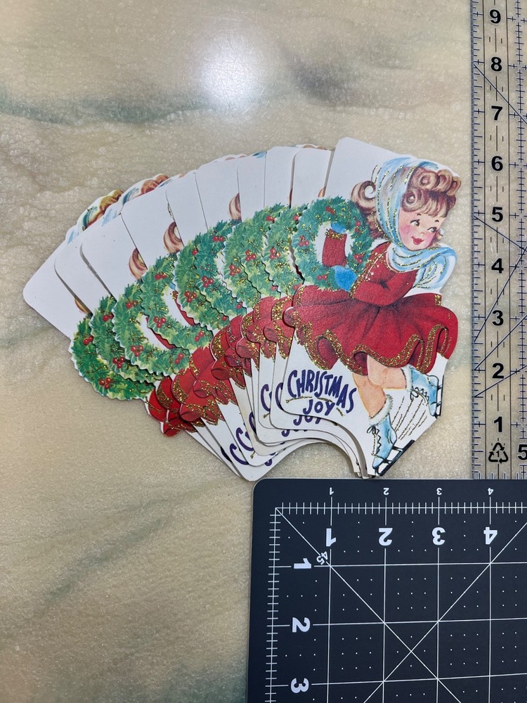 Vintage 50s Christmas Card Die Cut Embossed Glitter No Envelope Retro LOT