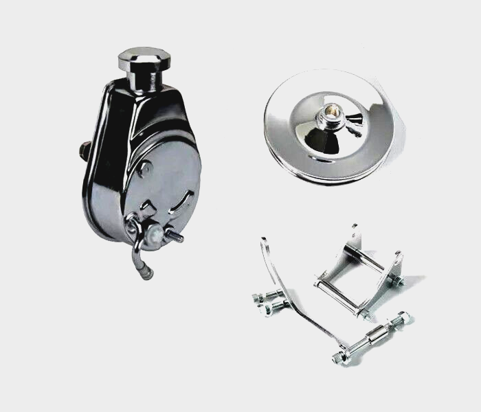 SBC 350 BBC 454 Chrome Saginaw Power Steering Pump w/ Bracket & Pulley Kit Keway