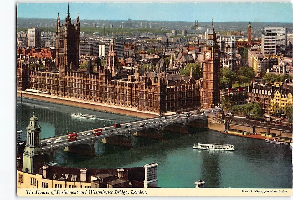 Postcard The Houses of Parliament and Westminster Bridge London England